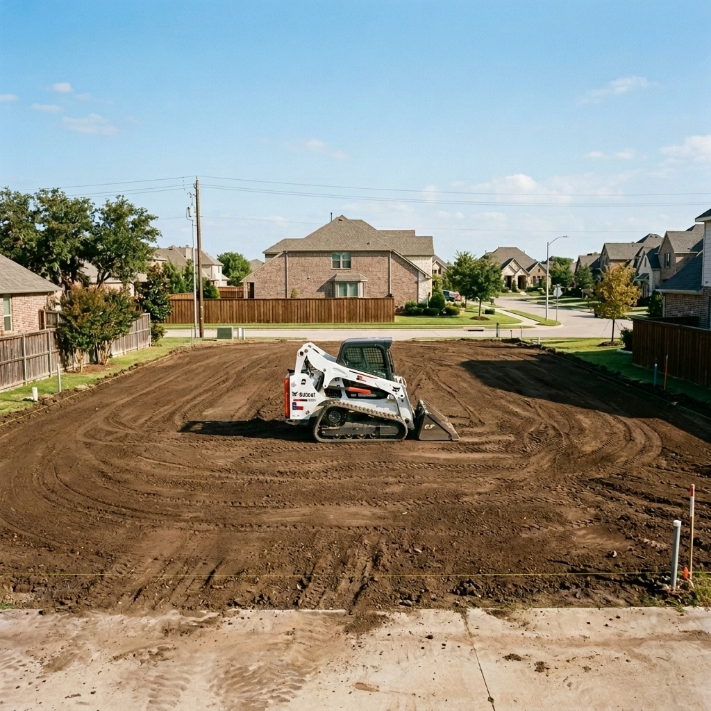 Finished leveled building site pad