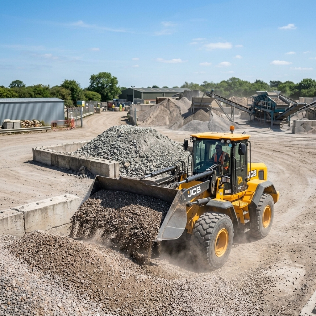 Crushed concrete rubble recycling pile